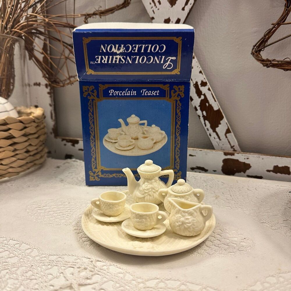 Vintage Lincolnshire Collection Ivory Porcelain Mini Tea Set with box- Mint